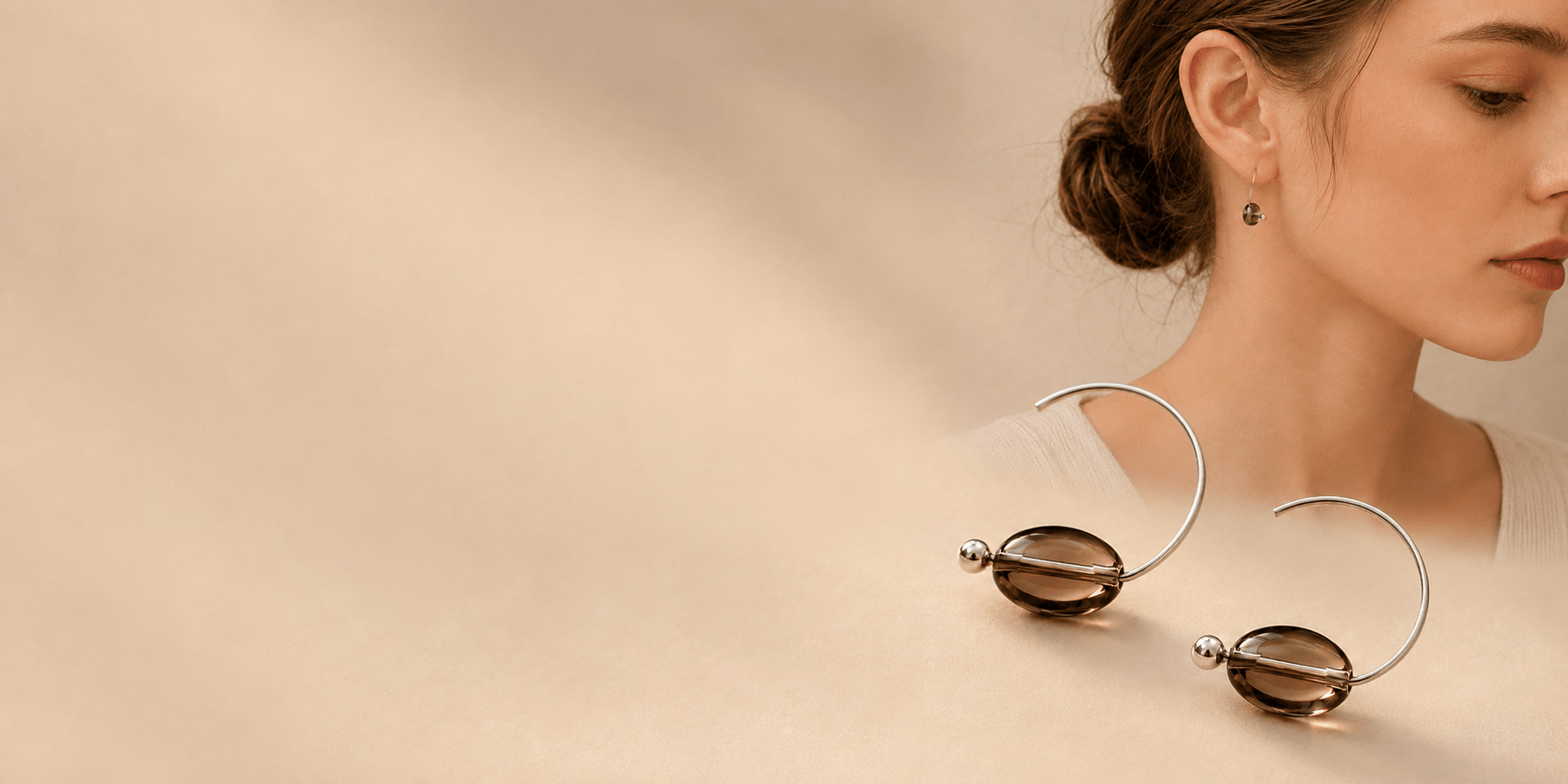 Smoky quartz and 925 sterling silver hoop earrings for the LUNARAE earring size guide