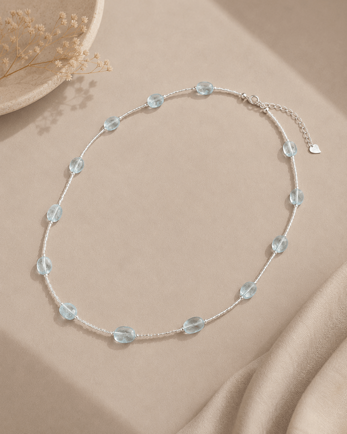 Aquamarine Silver Tube Necklace by LUNARAE