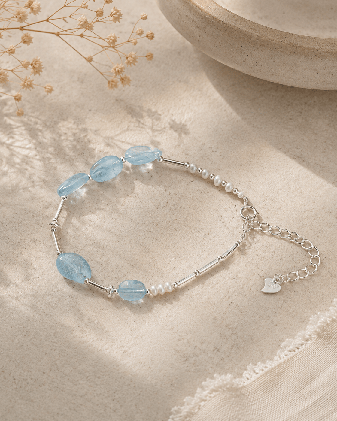 Aquamarine and pearl jewelry styling set by LUNARAE