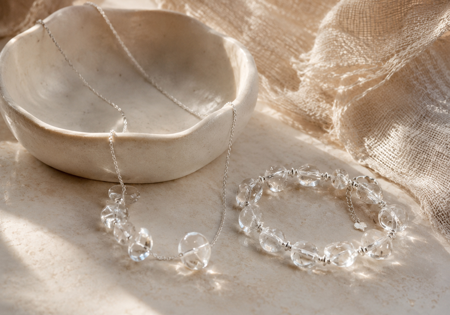 Clear quartz jewelry for the Clarity collection by LUNARAE