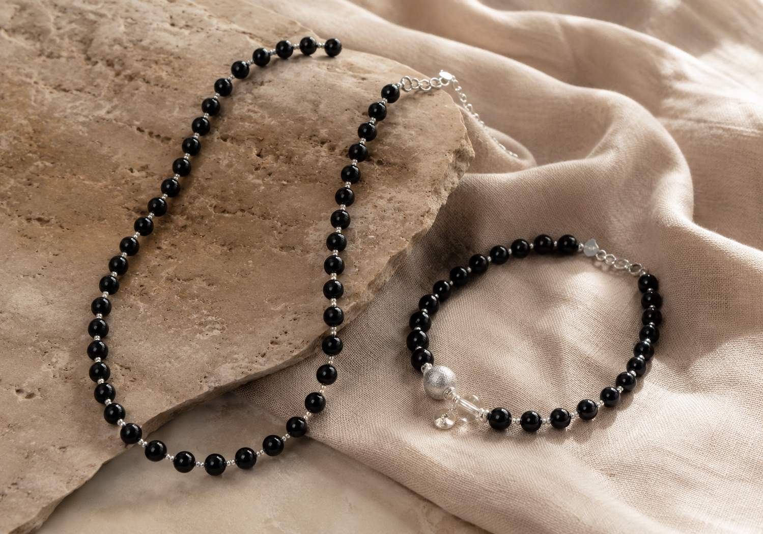 Black onyx jewelry for the Protection collection by LUNARAE
