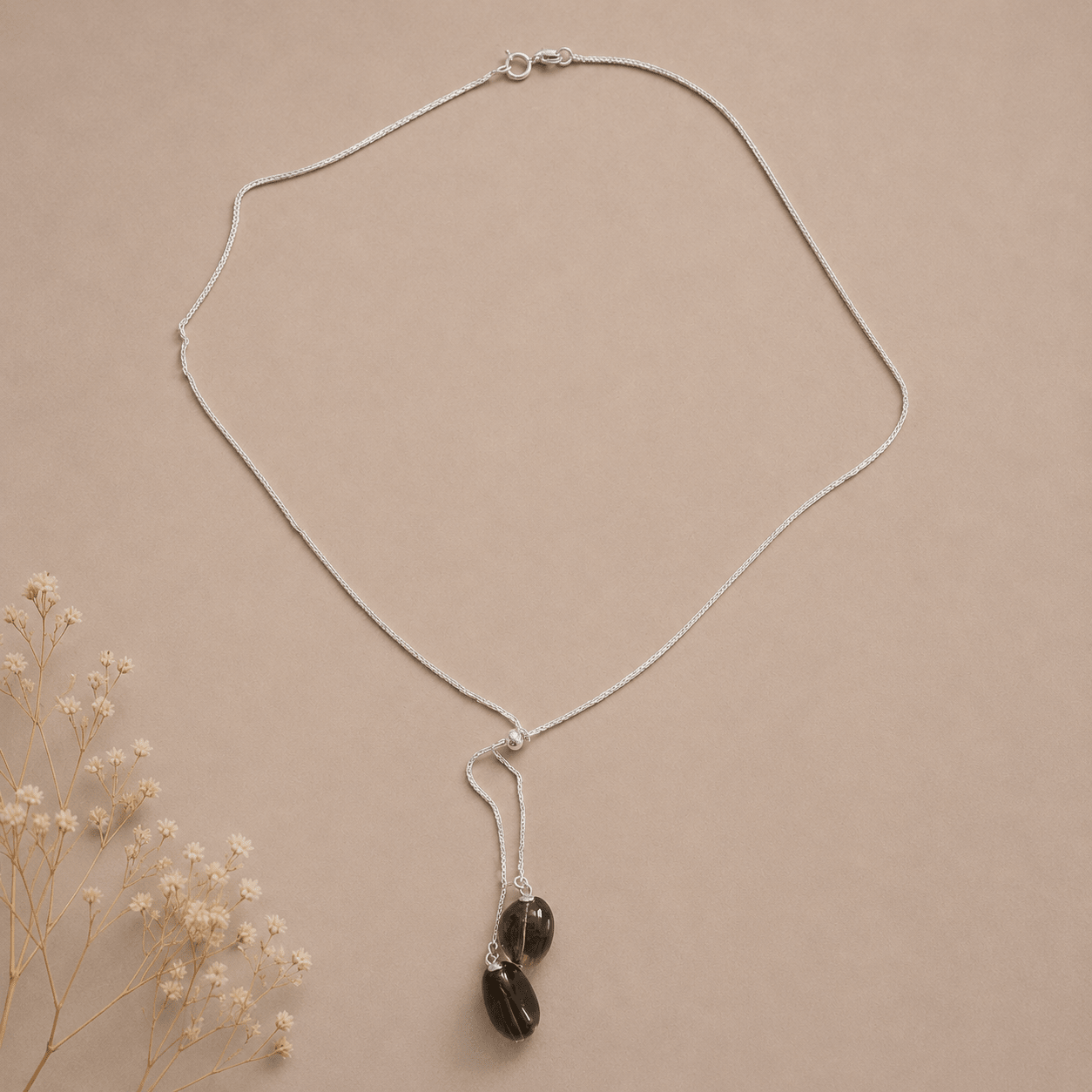 Smoky Quartz Adjustable Silver Necklace by LUNARAE
