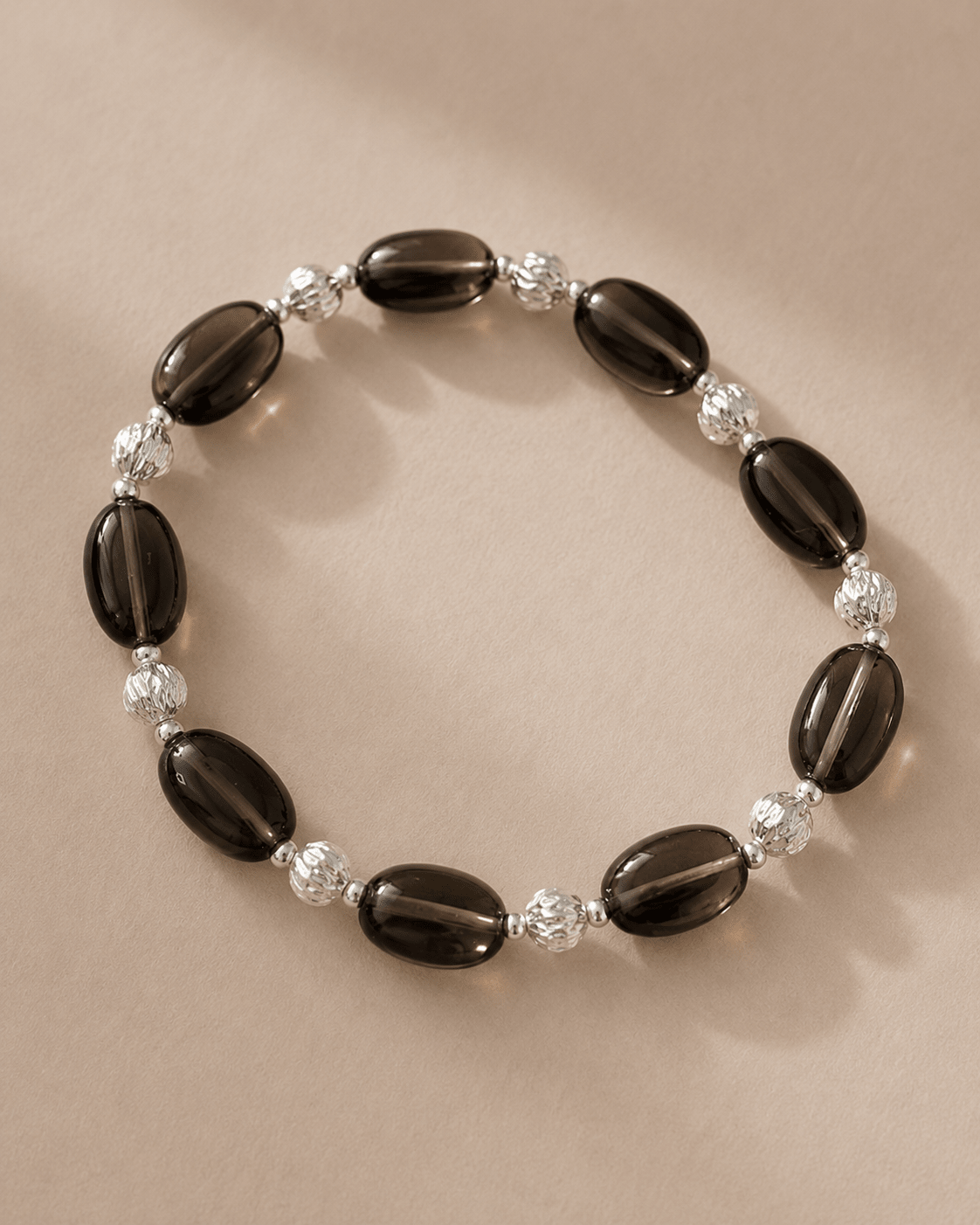 Smoky Quartz Stretch Silver Bracelet by LUNARAE