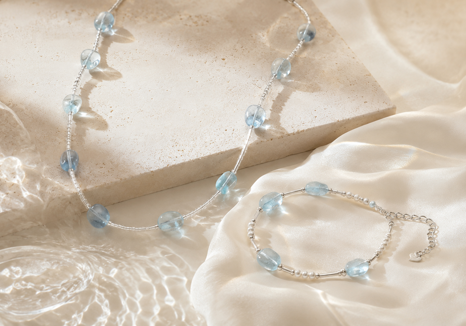Aquamarine jewelry for the Softness collection by LUNARAE